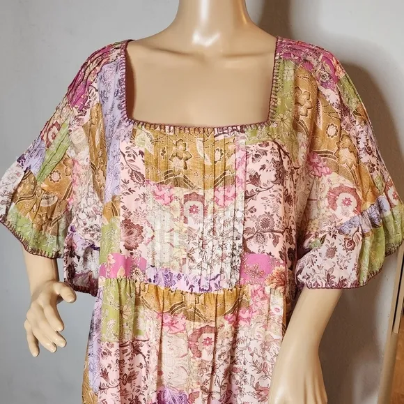 Johnny Was Macy Silk-Blend Midi Dress. Pockets.  Size large
