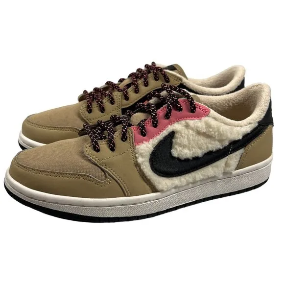 Jordan 1 Retro Low Fleece “Parachute Beige”  Women 6.5 Sneakers Fuzzy Tan Pink