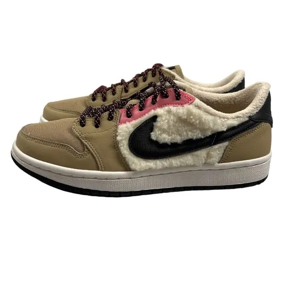 Jordan 1 Retro Low Fleece “Parachute Beige”  Women 6.5 Sneakers Fuzzy Tan Pink