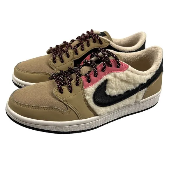 Jordan 1 Retro Low Fleece “Parachute Beige”  Women 6.5 Sneakers Fuzzy Tan Pink