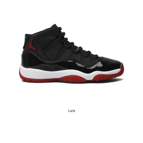 Jordan 11 Black and Red Sneakers with Patent Leather