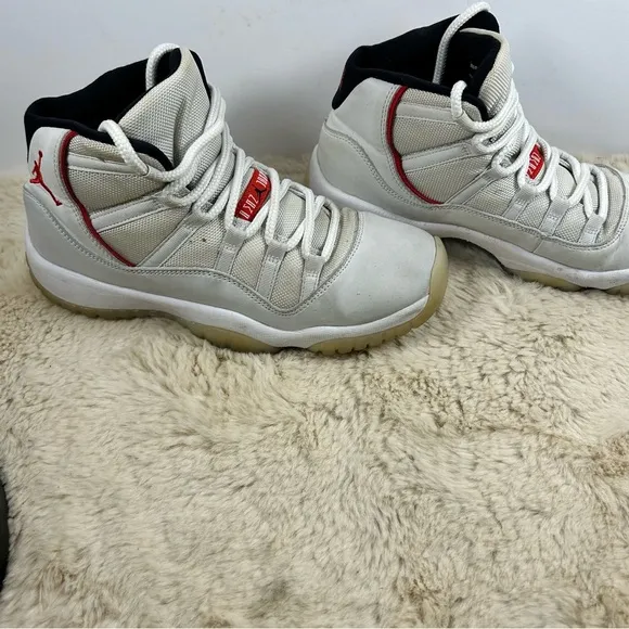 Jordan 11 White and Red High-Top Sneakers