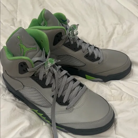 Jordan Gray and Green Air 5 Sneakers with Suede Upper