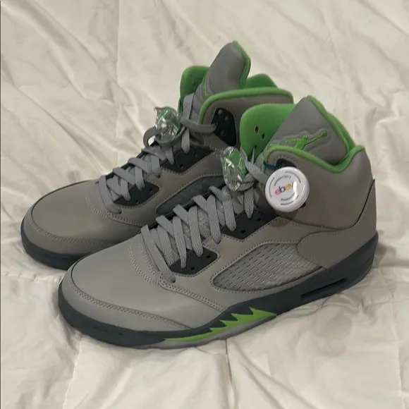 Jordan Gray and Green Air 5 Sneakers with Suede Upper