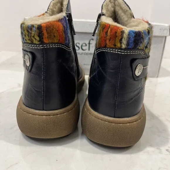 Josef Seibel NEW Maren Leather Fleece Navy Ankle Boots Womens Sz 7-7.5 EU 38