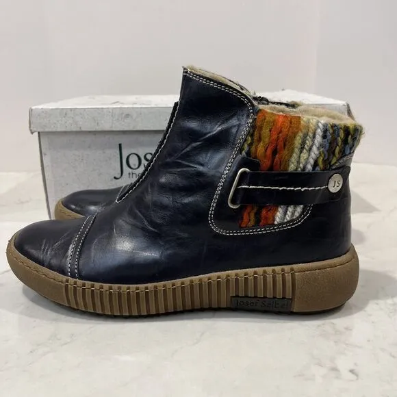 Josef Seibel NEW Maren Leather Fleece Navy Ankle Boots Womens Sz 7-7.5 EU 38