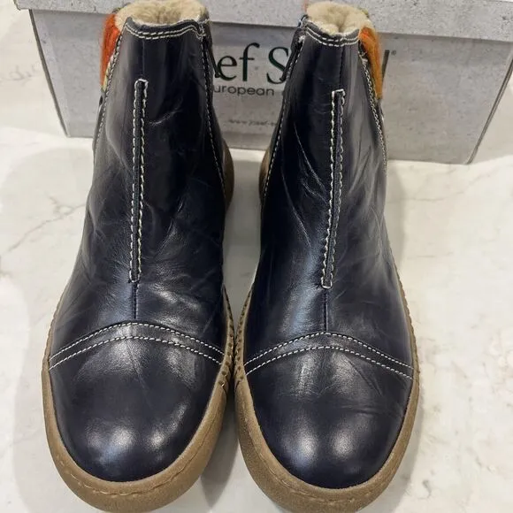 Josef Seibel NEW Maren Leather Fleece Navy Ankle Boots Womens Sz 7-7.5 EU 38