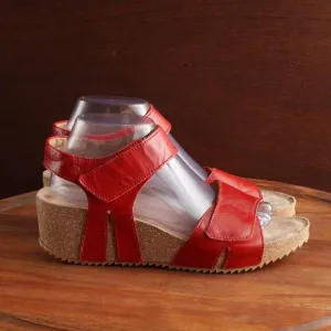 Josef Seibel Sandals Womens SZ EU 41 US 10-10.5 Red Leather Wedge Comfort Shoes