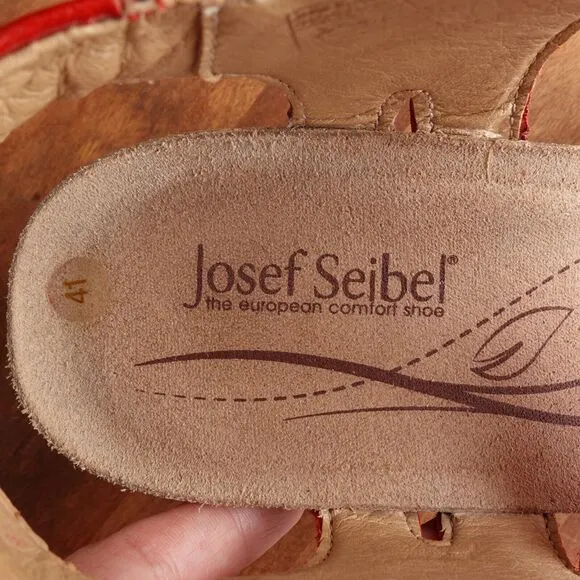 Josef Seibel Sandals Womens SZ EU 41 US 10-10.5 Red Leather Wedge Comfort Shoes