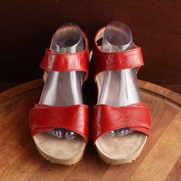 Josef Seibel Sandals Womens SZ EU 41 US 10-10.5 Red Leather Wedge Comfort Shoes