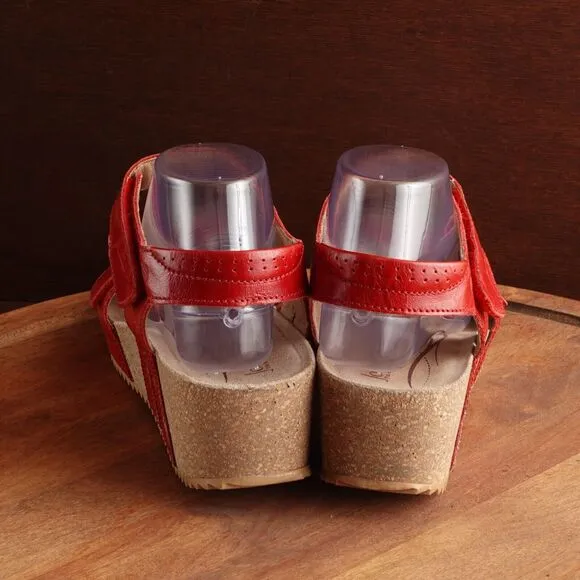 Josef Seibel Sandals Womens SZ EU 41 US 10-10.5 Red Leather Wedge Comfort Shoes