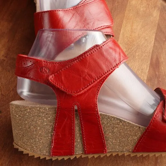 Josef Seibel Sandals Womens SZ EU 41 US 10-10.5 Red Leather Wedge Comfort Shoes