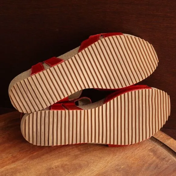 Josef Seibel Sandals Womens SZ EU 41 US 10-10.5 Red Leather Wedge Comfort Shoes