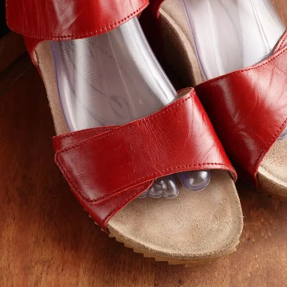 Josef Seibel Sandals Womens SZ EU 41 US 10-10.5 Red Leather Wedge Comfort Shoes