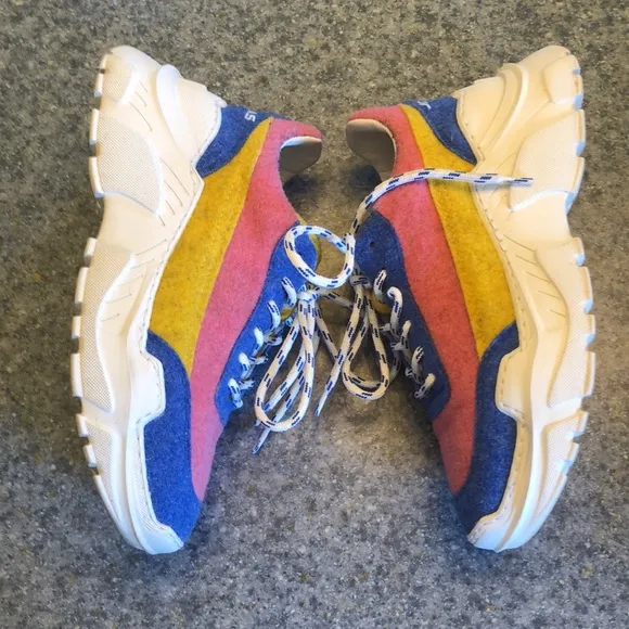 JOSHUA SANDERS Chunky Platform Felt Leather Sneakers Made in Italy