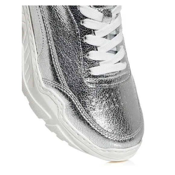 JOSHUAS Womens Silver Comfort Zenith Round Toe Leather Athletic Sneakers 38