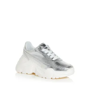 JOSHUAS Womens Silver Comfort Zenith Round Toe Leather Athletic Sneakers 38