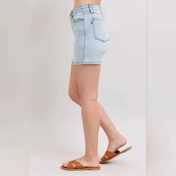 Judy Blue High Rise Double Button Waist Denim Mid-length Slim Fit Jean Shorts