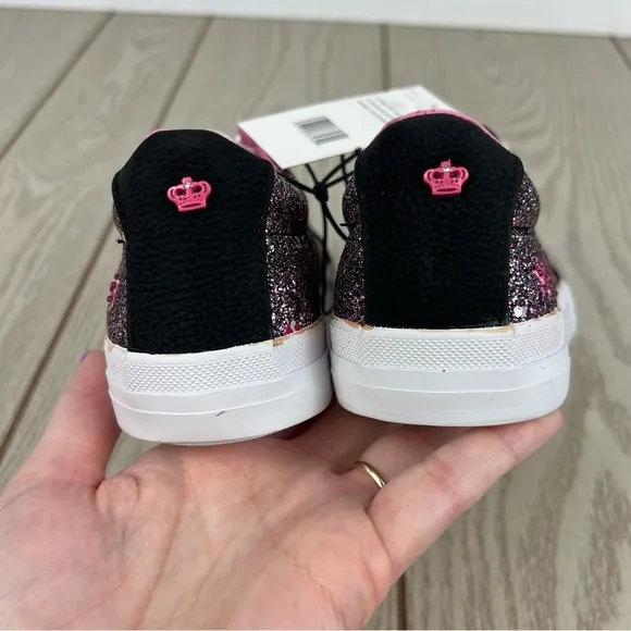 Juicy Couture Big Girls Old Town Glitter Lace-up Sneakers 3 Black &amp; Pink $50