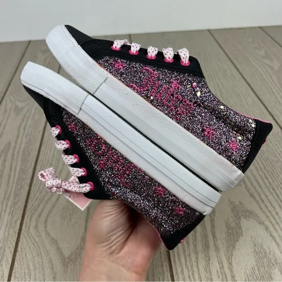 Juicy Couture Big Girls Old Town Glitter Lace-up Sneakers 3 Black &amp; Pink $50