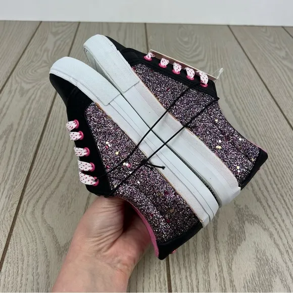 Juicy Couture Big Girls Old Town Glitter Lace-up Sneakers 3 Black &amp; Pink $50