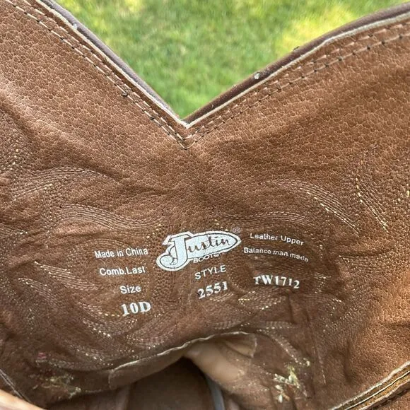 Justin 2551 Men's Stampede Western / Cowboy Boots with Round Toe Brown Size 10 D