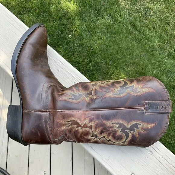 Justin 2551 Men's Stampede Western / Cowboy Boots with Round Toe Brown Size 10 D