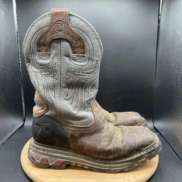 Justin Boots Men’s Size 7.5 D Tanker Silver Vibram Brown WK2100 Square Steel Toe