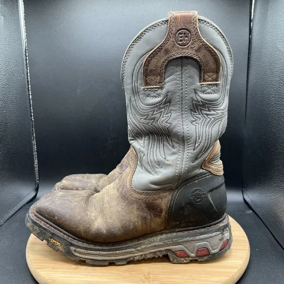 Justin Boots Men’s Size 7.5 D Tanker Silver Vibram Brown WK2100 Square Steel Toe