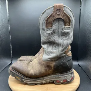 Justin Boots Men’s Size 7.5 D Tanker Silver Vibram Brown WK2100 Square Steel Toe