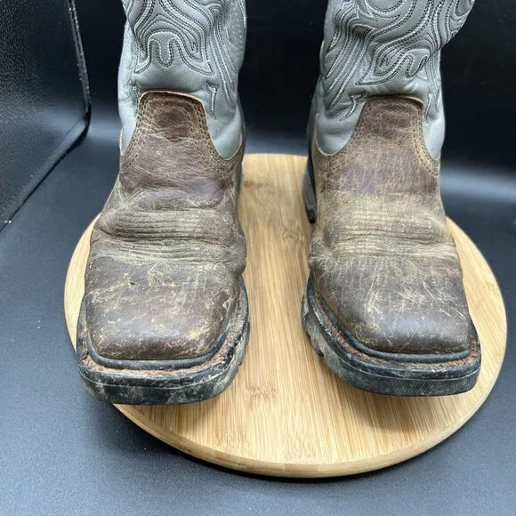 Justin Boots Men’s Size 7.5 D Tanker Silver Vibram Brown WK2100 Square Steel Toe