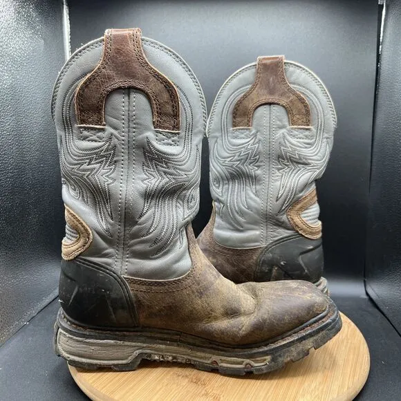 Justin Boots Men’s Size 7.5 D Tanker Silver Vibram Brown WK2100 Square Steel Toe