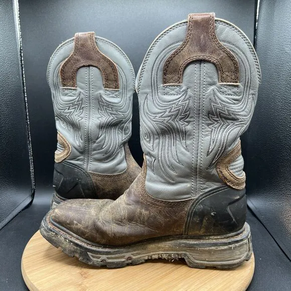 Justin Boots Men’s Size 7.5 D Tanker Silver Vibram Brown WK2100 Square Steel Toe