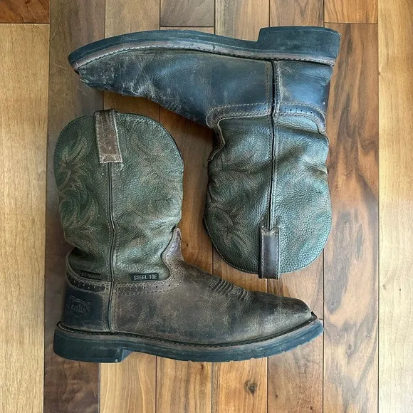 Justin Boots Mens US 11 D Steel Toe Met Guard Western Work Boots Brown S…