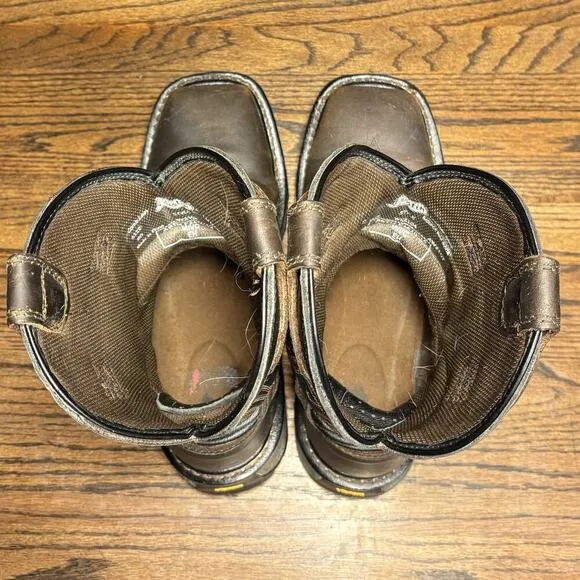 Justin Boots Tanker Vibram Brown Water Buffalo WK2104 Square Steel Toe Men’s 8 D