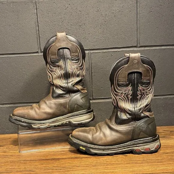 Justin Boots Tanker Vibram Brown Water Buffalo WK2104 Square Steel Toe Men’s 8 D