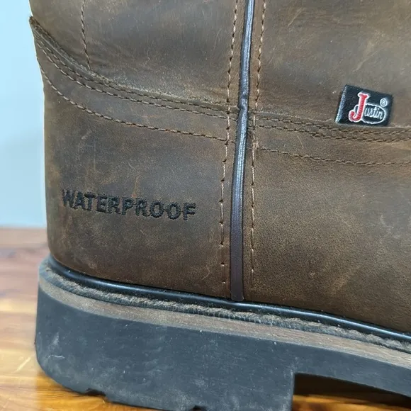 Justin Drywall 10&quot; Steel Waterproof Toe Boots in Whiskey 10EE (Wide Fit)