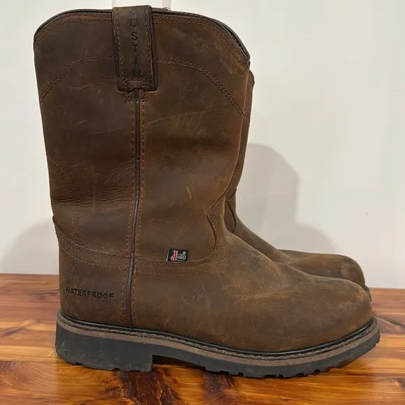 Justin Drywall 10&quot; Steel Waterproof Toe Boots in Whiskey 10EE (Wide Fit)