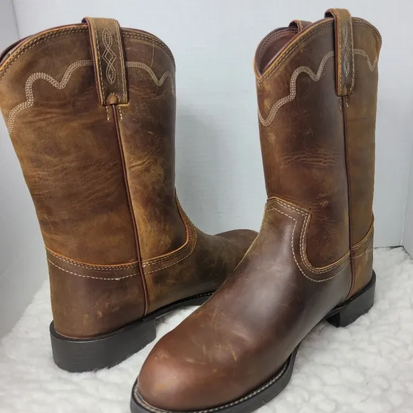 Justin Jeb 10 Men's Roper Toe Boots Size 8 D Tan Apache Cowhide Style #3902