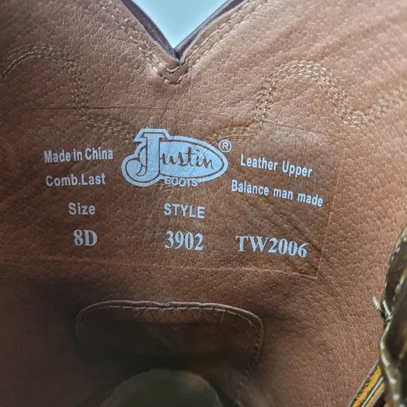 Justin Jeb 10 Men's Roper Toe Boots Size 8 D Tan Apache Cowhide Style #3902