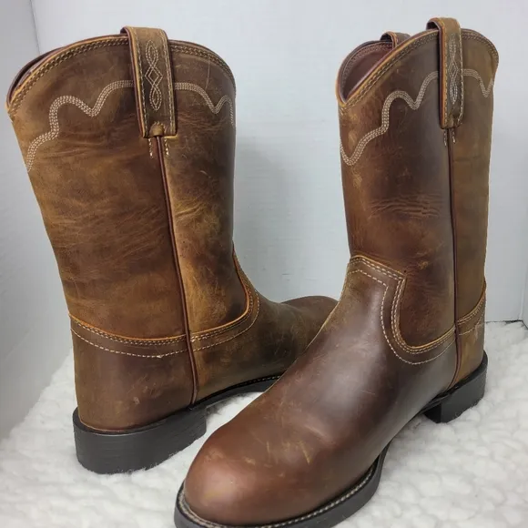 Justin Jeb 10 Men's Roper Toe Boots Size 8 D Tan Apache Cowhide Style #3902