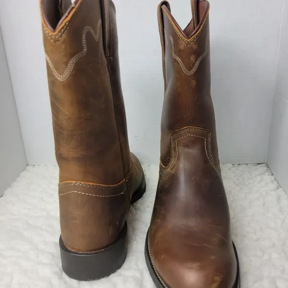 Justin Jeb 10 Men's Roper Toe Boots Size 8 D Tan Apache Cowhide Style #3902