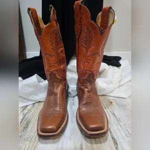 Justin L2659 Vintage Brown Wildfire Orange Square Toe Western Boots Sz 7