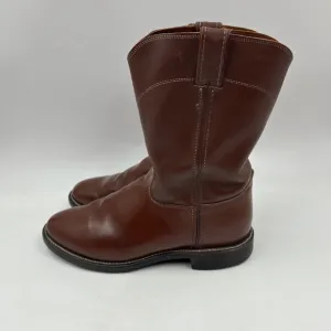 justin mens 9.5EE brown leather round toe cowboy roper boots 4102