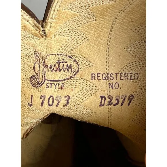 Justin Mens Cowboy Boots Brown Leather Western Style J7093 14&quot; High Size‎ 8D