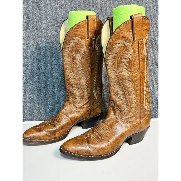 Justin Mens Cowboy Boots Brown Leather Western Style J7093 14&quot; High Size‎ 8D