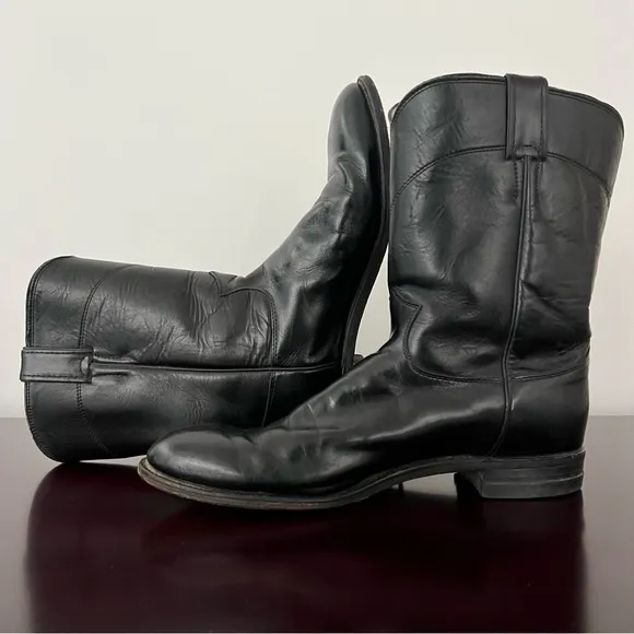 Justin Men’s Cowboy Boots  - Roper Round Toe 3133 - Black - Size 12B