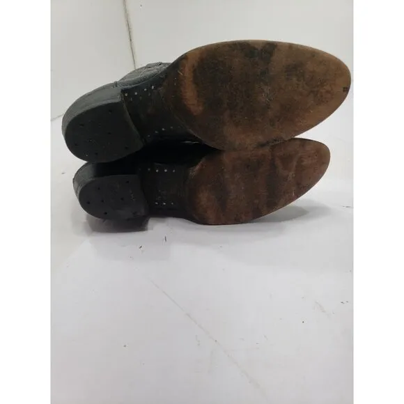 Justin Men’s J6657 Size 10D Black Almond Toe Ostrich Leg Pull Up Cowboy Boots