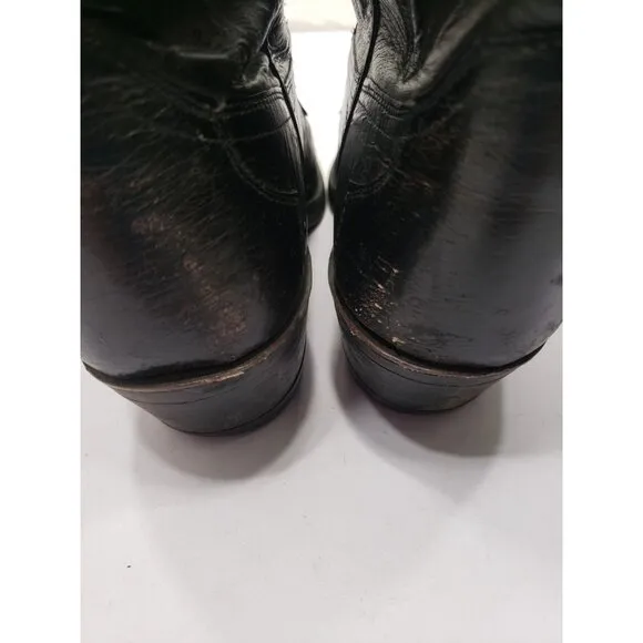 Justin Men’s J6657 Size 10D Black Almond Toe Ostrich Leg Pull Up Cowboy Boots