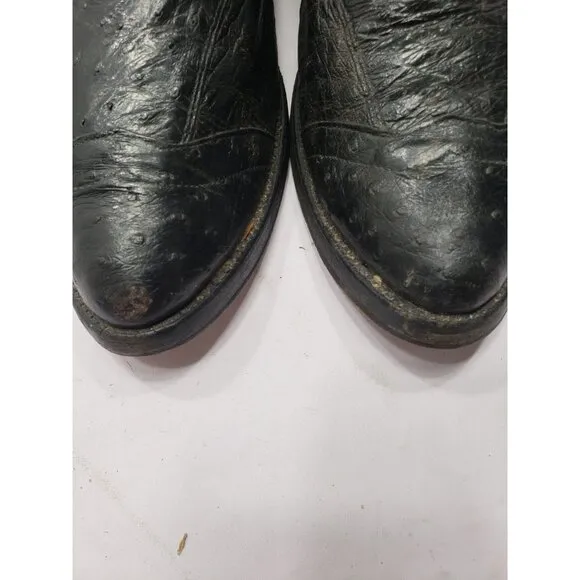 Justin Men’s J6657 Size 10D Black Almond Toe Ostrich Leg Pull Up Cowboy Boots